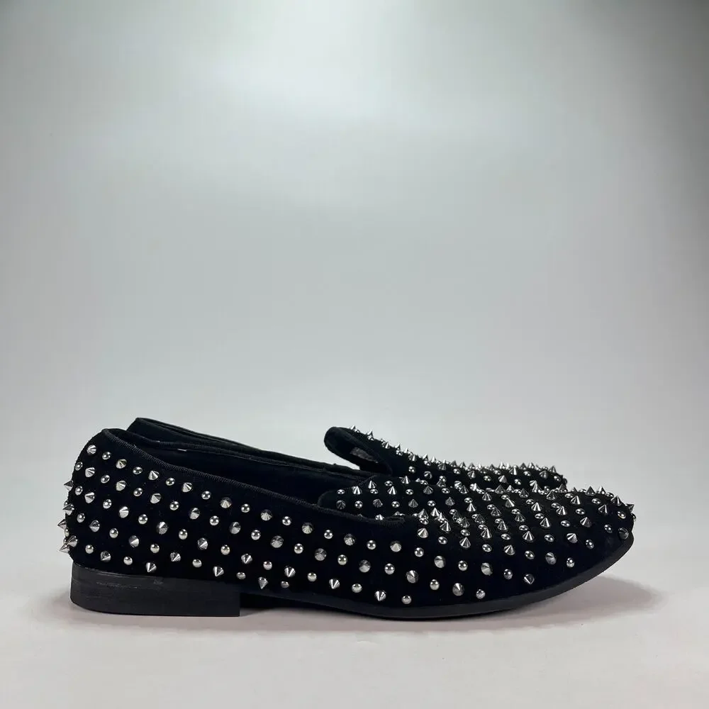Steve Madden Black Slip On Dress Loafers Studded Velvet Shoes Men's Size 11.5